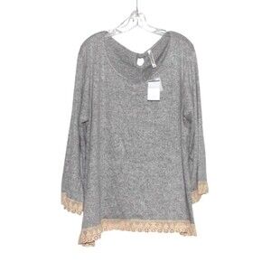 Forgotten Grace Tunic Gray With Off White Lace Trim And Back Tie
